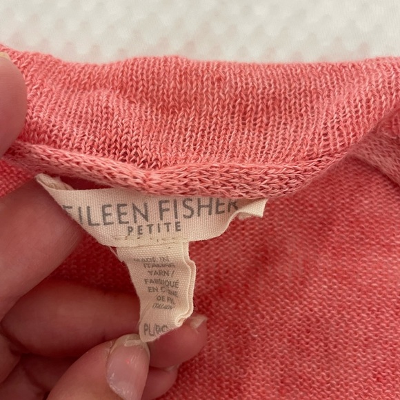 Eileen Fisher Pink Coral 100% Linen Cardigan Sweater Lightweight Knit - Picture 4 of 6